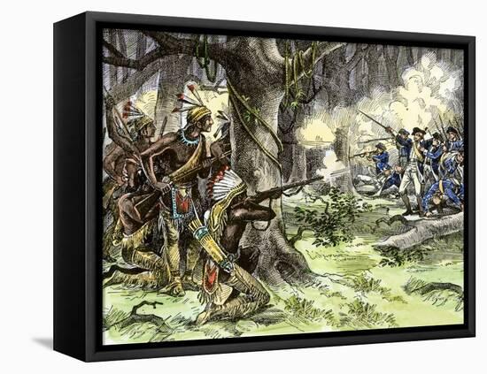 General Harmar Defeated by Miami Tribe Warriors in the Old Northwest Territory, c.1790-null-Framed Premier Image Canvas