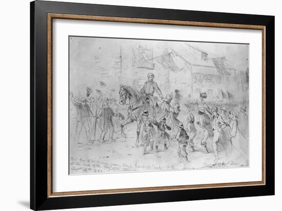 General Mcclellan Passing Through Frederick City, Maryland, September 12, 1862-Edwin Forbes-Framed Giclee Print