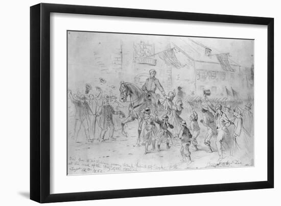 General Mcclellan Passing Through Frederick City, Maryland, September 12, 1862-Edwin Forbes-Framed Giclee Print