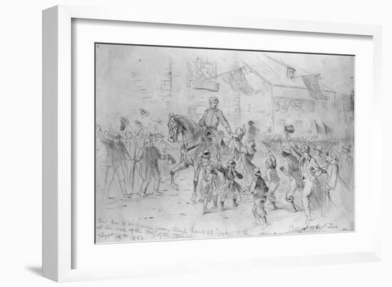 General Mcclellan Passing Through Frederick City, Maryland, September 12, 1862-Edwin Forbes-Framed Giclee Print