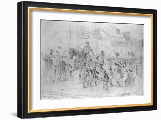 General Mcclellan Passing Through Frederick City, Maryland, September 12, 1862-Edwin Forbes-Framed Giclee Print