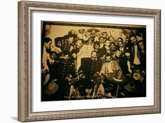 General Pancho Villa (1878-1923) and Emiliano Zapata with Comrades in the National Palace, Mexico?-null-Framed Photographic Print