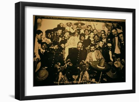 General Pancho Villa (1878-1923) and Emiliano Zapata with Comrades in the National Palace, Mexico?-null-Framed Photographic Print