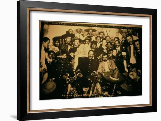 General Pancho Villa (1878-1923) and Emiliano Zapata with Comrades in the National Palace, Mexico?-null-Framed Photographic Print