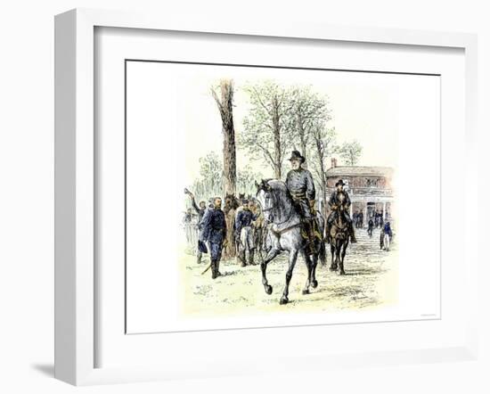 General Robert E. Lee Leaving the McLean House after the Confederate Surrender at Appomattox-null-Framed Giclee Print