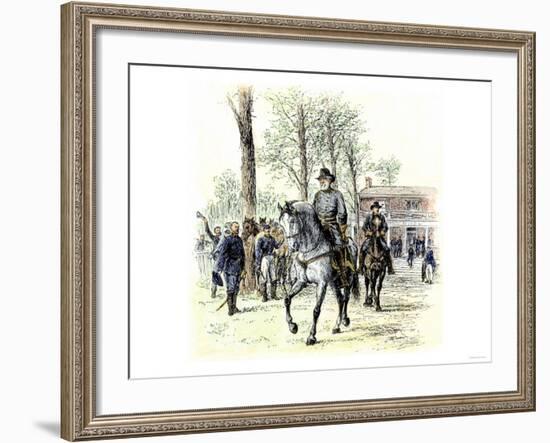 General Robert E. Lee Leaving the McLean House after the Confederate Surrender at Appomattox-null-Framed Giclee Print