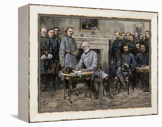 General Robert E. Lee Surrendering the Confederate Army to Union General Ulysses S. Grant, c.1865-null-Framed Premier Image Canvas