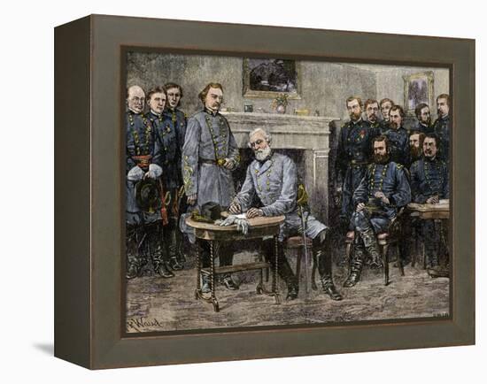 General Robert E. Lee Surrendering the Confederate Army to Union General Ulysses S. Grant, c.1865-null-Framed Premier Image Canvas