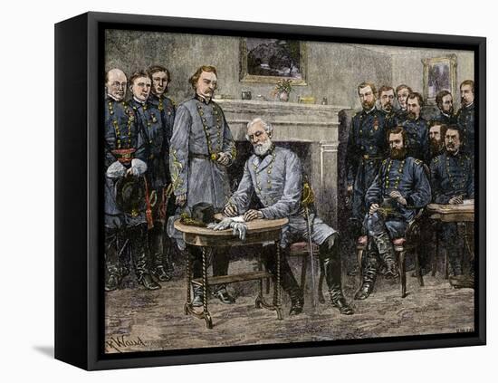 General Robert E. Lee Surrendering the Confederate Army to Union General Ulysses S. Grant, c.1865-null-Framed Premier Image Canvas