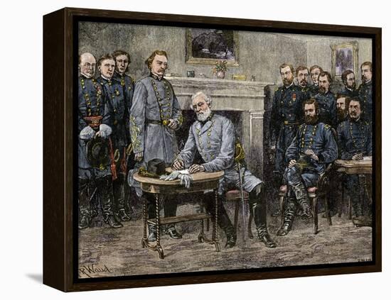 General Robert E. Lee Surrendering the Confederate Army to Union General Ulysses S. Grant, c.1865-null-Framed Premier Image Canvas