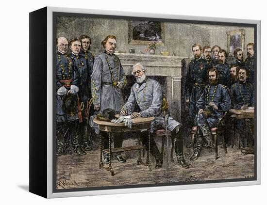 General Robert E. Lee Surrendering the Confederate Army to Union General Ulysses S. Grant, c.1865-null-Framed Premier Image Canvas