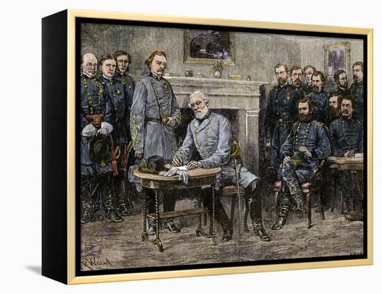 General Robert E. Lee Surrendering the Confederate Army to Union General Ulysses S. Grant, c.1865-null-Framed Premier Image Canvas