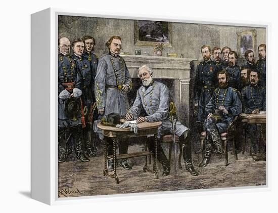 General Robert E. Lee Surrendering the Confederate Army to Union General Ulysses S. Grant, c.1865-null-Framed Premier Image Canvas