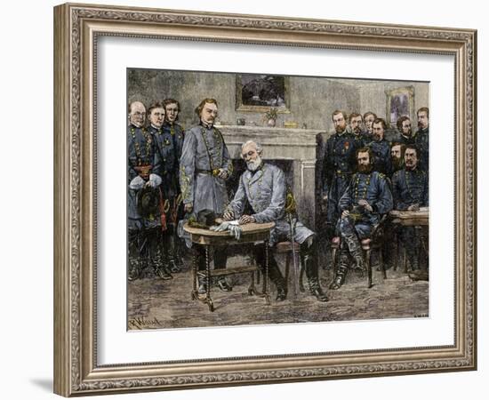 General Robert E. Lee Surrendering the Confederate Army to Union General Ulysses S. Grant, c.1865-null-Framed Giclee Print