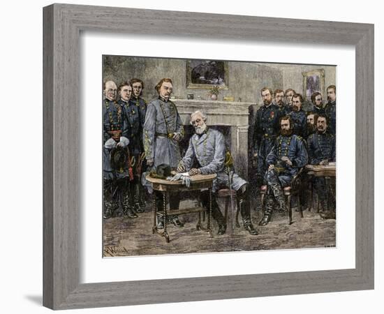 General Robert E. Lee Surrendering the Confederate Army to Union General Ulysses S. Grant, c.1865-null-Framed Giclee Print