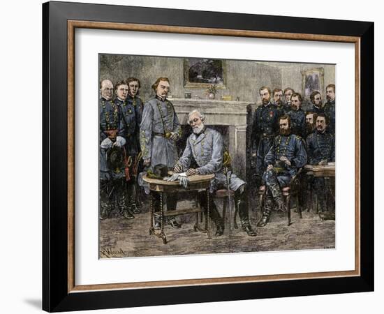 General Robert E. Lee Surrendering the Confederate Army to Union General Ulysses S. Grant, c.1865-null-Framed Giclee Print