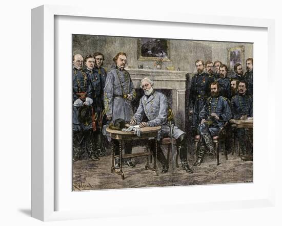 General Robert E. Lee Surrendering the Confederate Army to Union General Ulysses S. Grant, c.1865-null-Framed Giclee Print