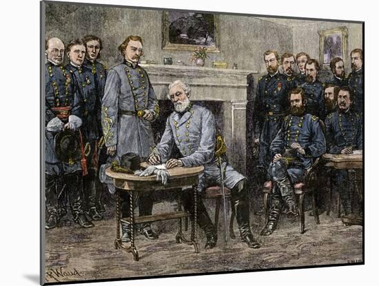 General Robert E. Lee Surrendering the Confederate Army to Union General Ulysses S. Grant, c.1865-null-Mounted Giclee Print