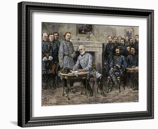 General Robert E. Lee Surrendering the Confederate Army to Union General Ulysses S. Grant, c.1865-null-Framed Giclee Print