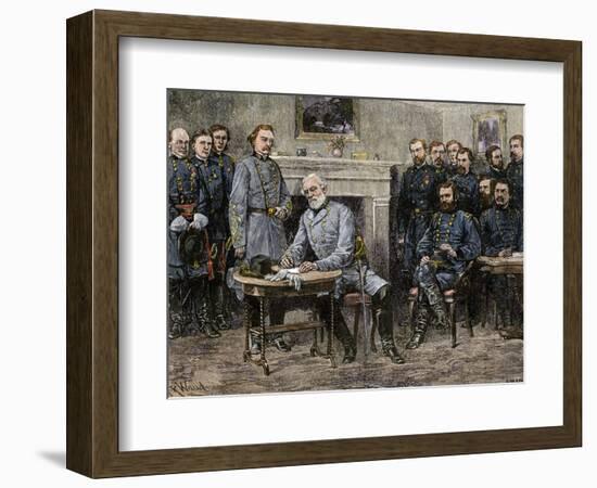 General Robert E. Lee Surrendering the Confederate Army to Union General Ulysses S. Grant, c.1865-null-Framed Giclee Print