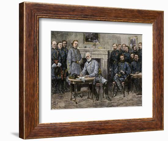 General Robert E. Lee Surrendering the Confederate Army to Union General Ulysses S. Grant, c.1865-null-Framed Giclee Print