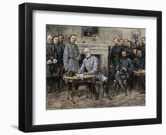 General Robert E. Lee Surrendering the Confederate Army to Union General Ulysses S. Grant, c.1865-null-Framed Giclee Print