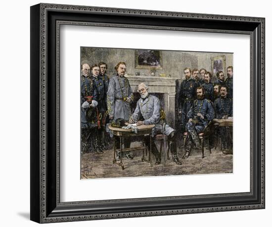General Robert E. Lee Surrendering the Confederate Army to Union General Ulysses S. Grant, c.1865-null-Framed Giclee Print