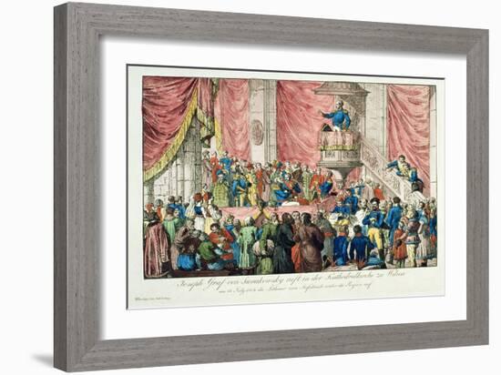 General Sierakowski Calling for the Lithuanian Uprising, 1812 (Colour Litho)-Johann Nepomuk Schonberg-Framed Giclee Print