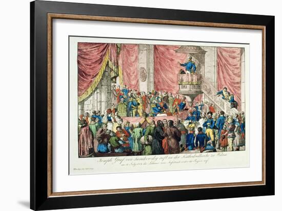 General Sierakowski Calling for the Lithuanian Uprising, 1812 (Colour Litho)-Johann Nepomuk Schonberg-Framed Giclee Print