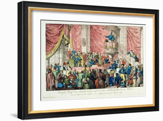 General Sierakowski Calling for the Lithuanian Uprising, 1812 (Colour Litho)-Johann Nepomuk Schonberg-Framed Giclee Print