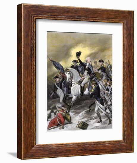 General Washington Leading the Americans at the Battle of Princeton, New Jersey, c.1777-null-Framed Giclee Print