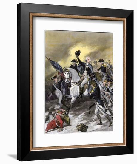 General Washington Leading the Americans at the Battle of Princeton, New Jersey, c.1777-null-Framed Giclee Print