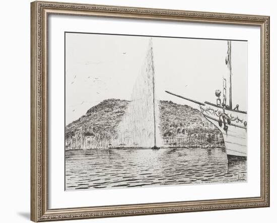 Geneva, Fountain and Bow of Pleasure Boat-Vincent Booth-Framed Giclee Print