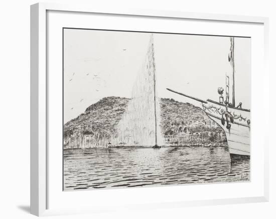 Geneva, Fountain and Bow of Pleasure Boat-Vincent Booth-Framed Giclee Print