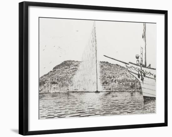 Geneva, Fountain and Bow of Pleasure Boat-Vincent Booth-Framed Giclee Print