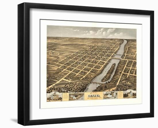 Geneva, Illinois - Panoramic Map-Lantern Press-Framed Art Print