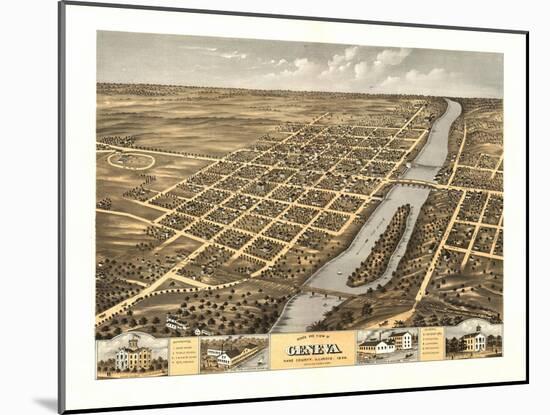 Geneva, Illinois - Panoramic Map-Lantern Press-Mounted Art Print