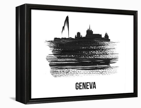 Geneva Skyline Brush Stroke - Black II-NaxArt-Framed Stretched Canvas