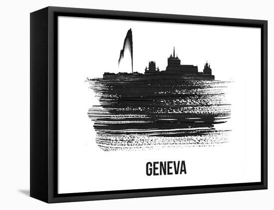 Geneva Skyline Brush Stroke - Black II-NaxArt-Framed Stretched Canvas