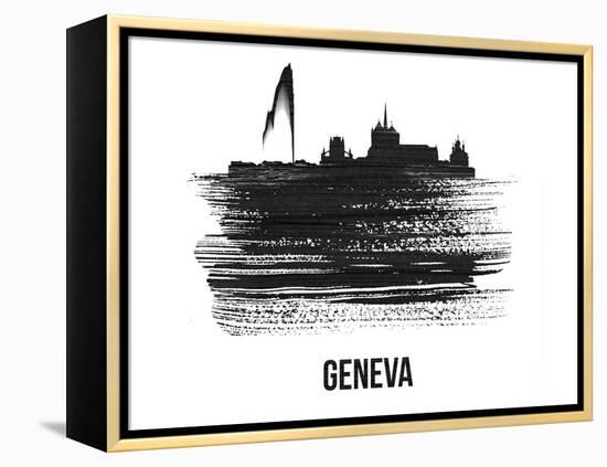 Geneva Skyline Brush Stroke - Black II-NaxArt-Framed Stretched Canvas