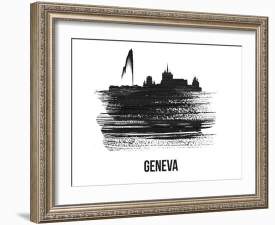 Geneva Skyline Brush Stroke - Black II-NaxArt-Framed Art Print