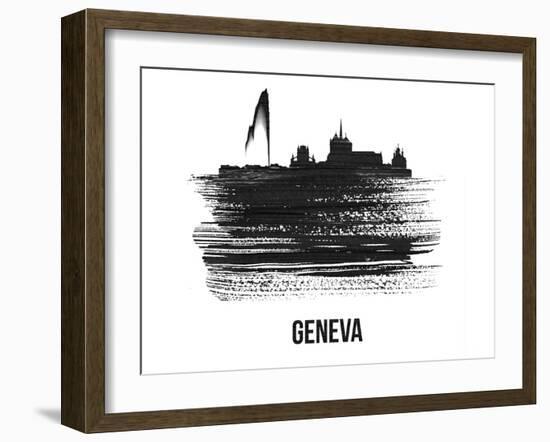 Geneva Skyline Brush Stroke - Black II-NaxArt-Framed Art Print