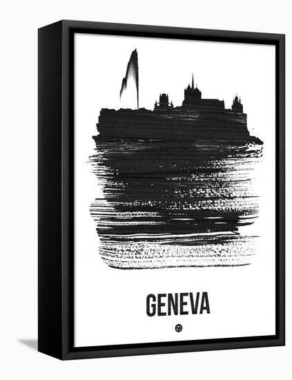Geneva Skyline Brush Stroke - Black-NaxArt-Framed Stretched Canvas