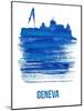 Geneva Skyline Brush Stroke - Blue-NaxArt-Mounted Art Print