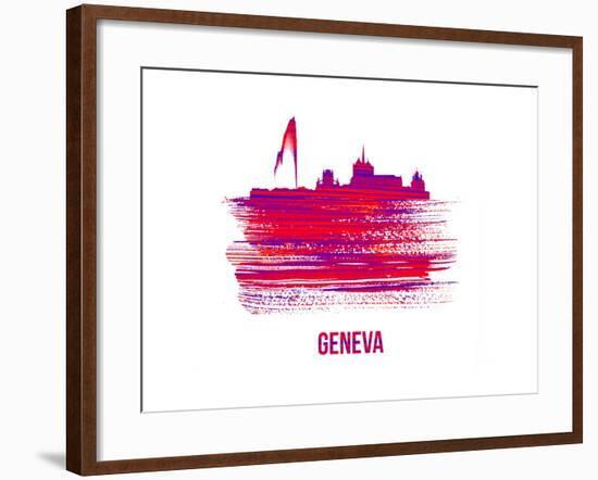 Geneva Skyline Brush Stroke - Red-NaxArt-Framed Art Print