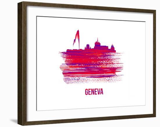 Geneva Skyline Brush Stroke - Red-NaxArt-Framed Art Print