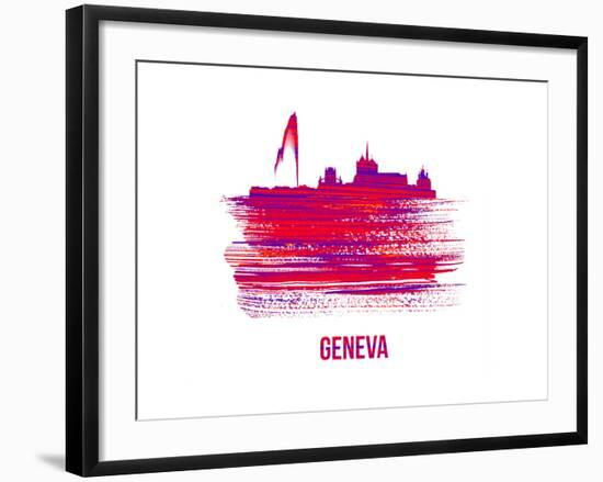 Geneva Skyline Brush Stroke - Red-NaxArt-Framed Art Print