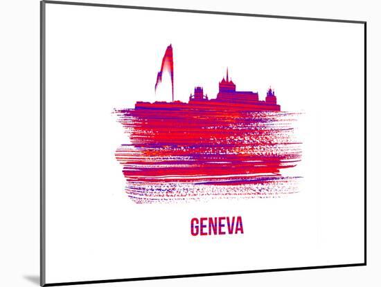 Geneva Skyline Brush Stroke - Red-NaxArt-Mounted Art Print