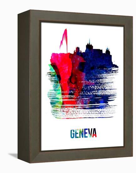 Geneva Skyline Brush Stroke - Watercolor-NaxArt-Framed Stretched Canvas