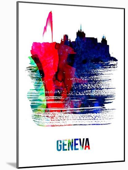 Geneva Skyline Brush Stroke - Watercolor-NaxArt-Mounted Art Print